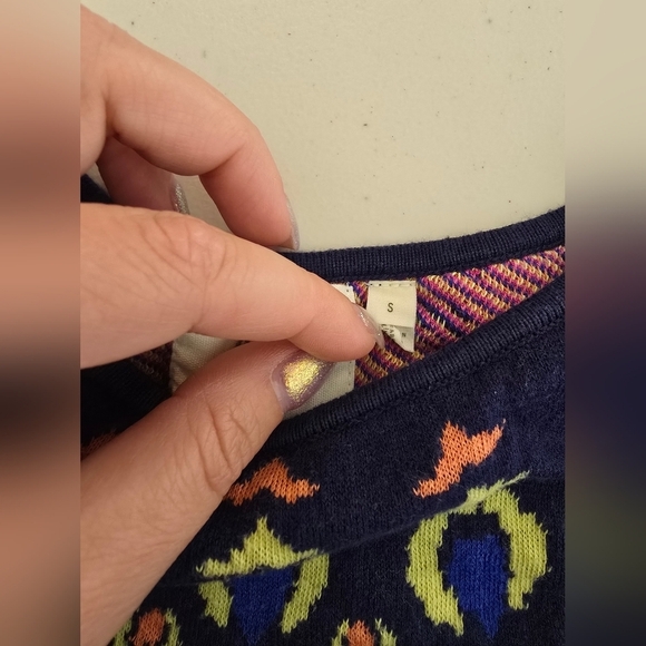 Anthropologie HWR Monogram Floral Intarsia Blue Sweater Women's Sz S. - Picture 4 of 8